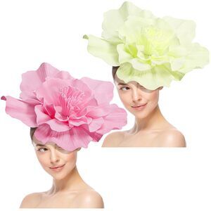 7542 Large Flower Fascinator Hat For Women, Pink And Beige Tea Party